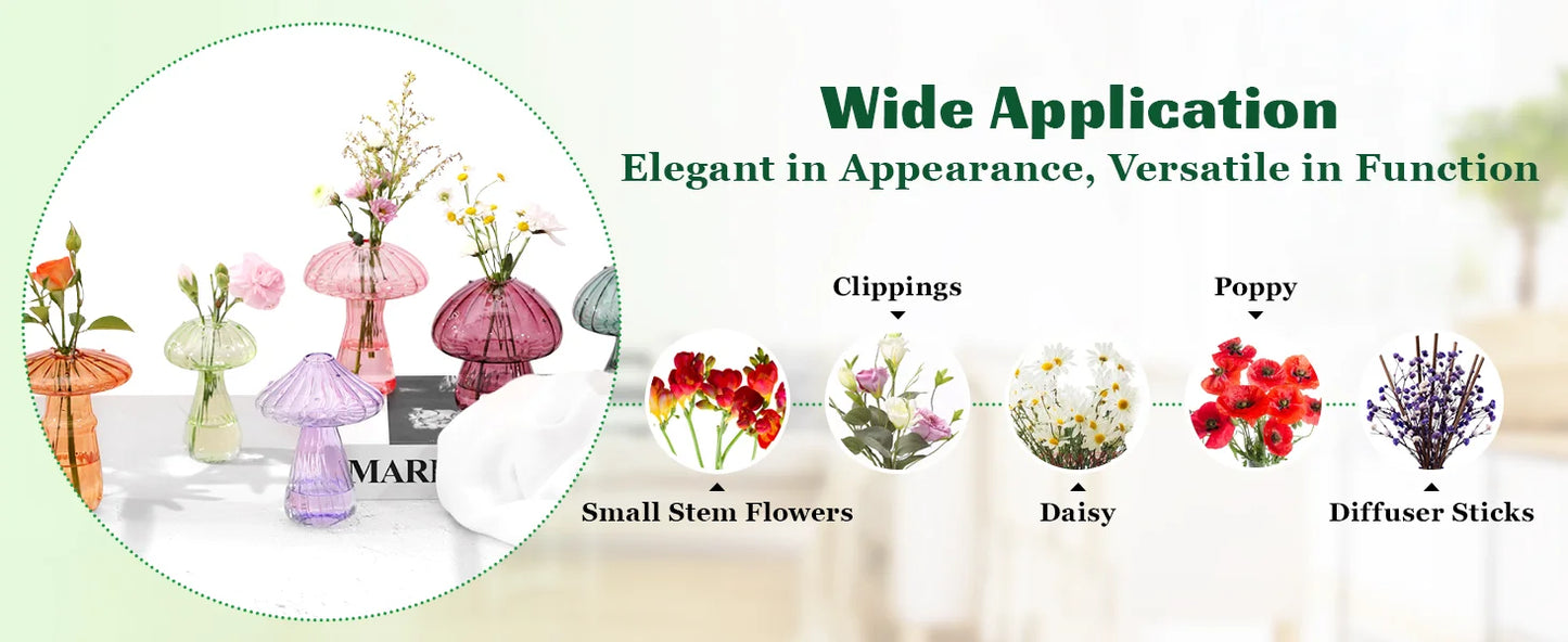 Dekorative Pilzglasvasen für Pflanzen und Blumen, Büro und Heim