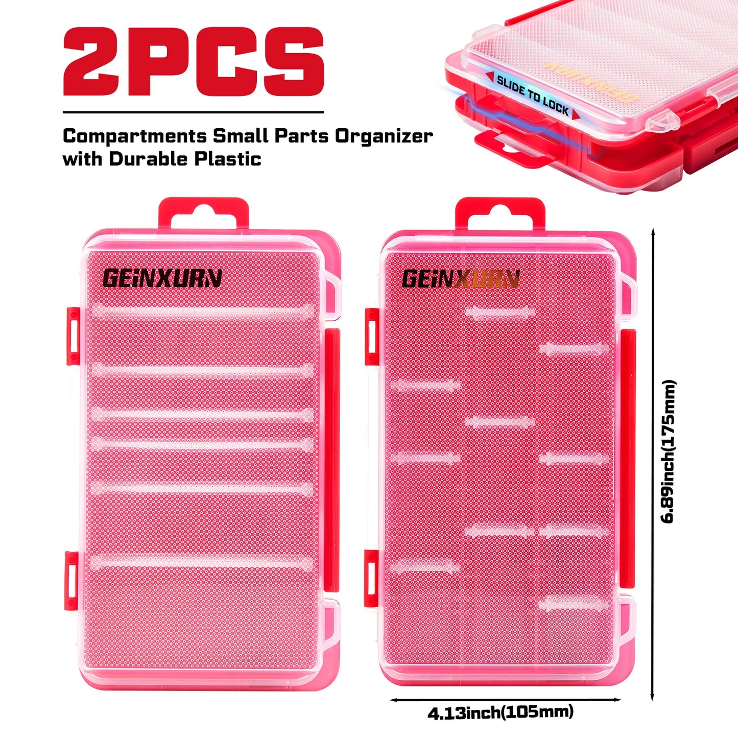 Flacher Kleinteile-Organizer Rot – transparent, tragbar, m. Trennwänden