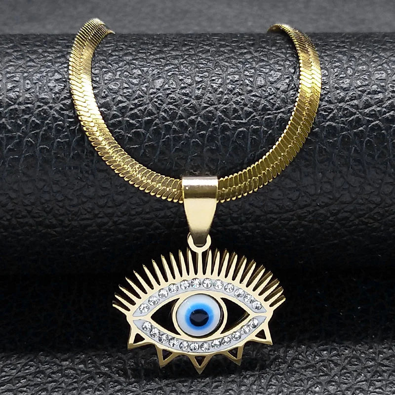 Eleganter Kristall Choker mit Evil Eye Design aus Edelstahl