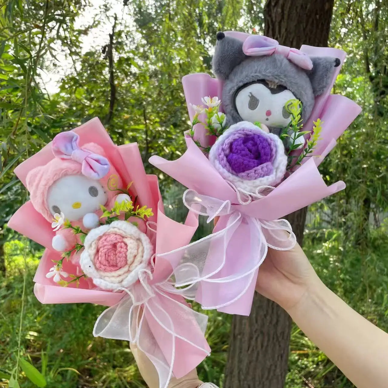 Kawaii Katzenpuppen mit künstlichen Blumen, kreativer Blumenstrauß 30-35cm-Yabubest - Home & More