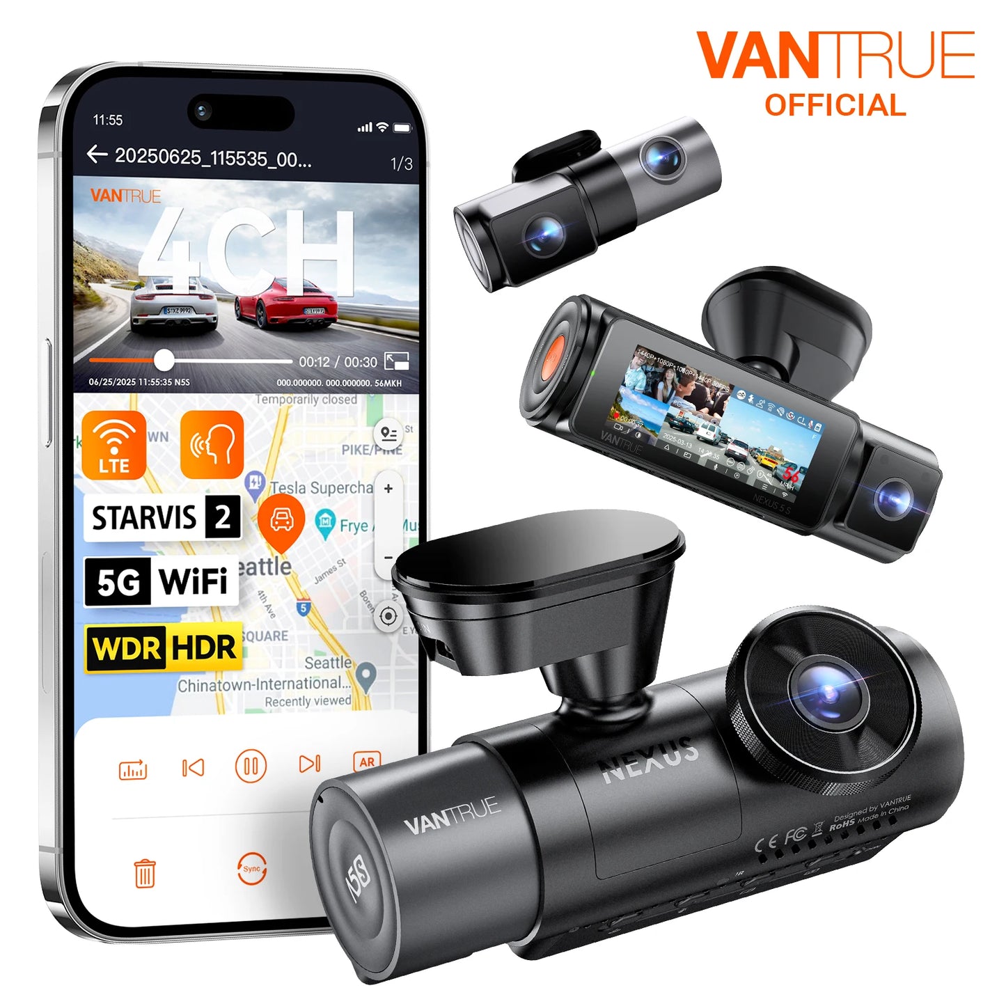 Vantrue N5S DashCam 4 Kanal WiFi 360° STARVIS Mit Nachtsicht