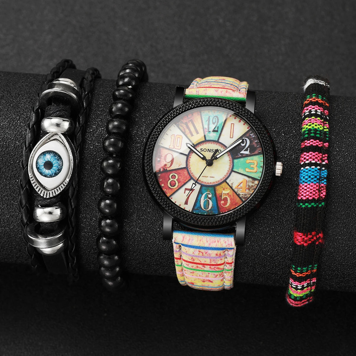 Elegantes Damenuhren Set mit PU Lederband und Quarzantrieb-Yabubestshop