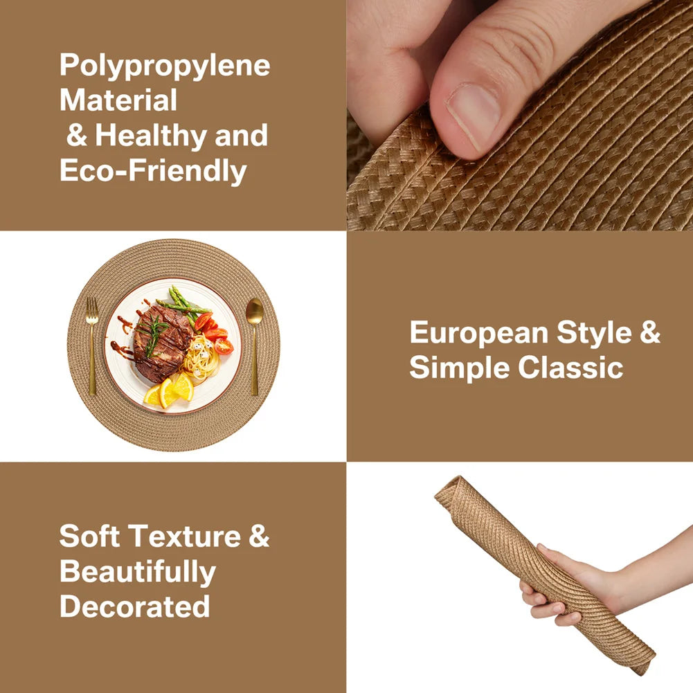 Set mit 6 runden geflochtenen Tischsets 34 cm waschbar rutschfest