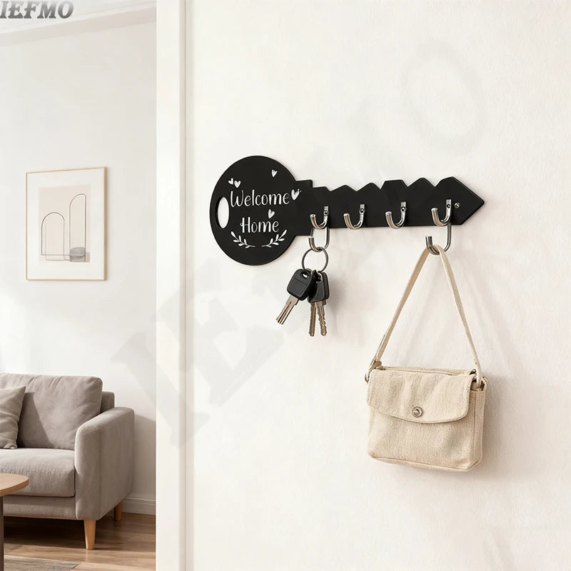 Rustikaler Vintage Schlüsselhalter aus Holz mit 5 Haken zur Wandmontage