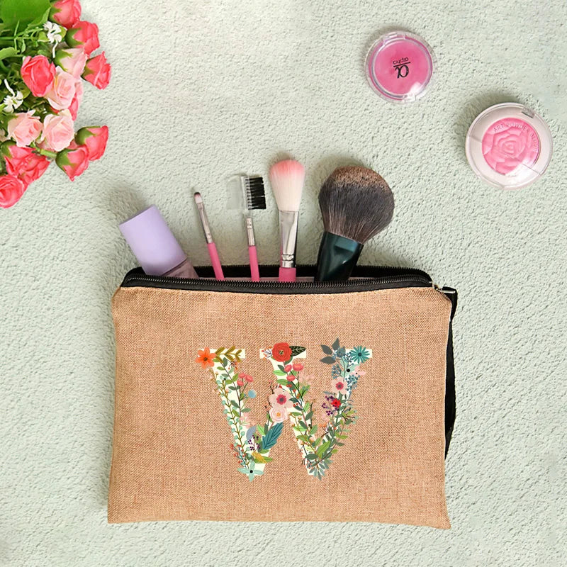 Leichter Leinwand Kosmetikbeutel mit Reißverschluss und floralem Design