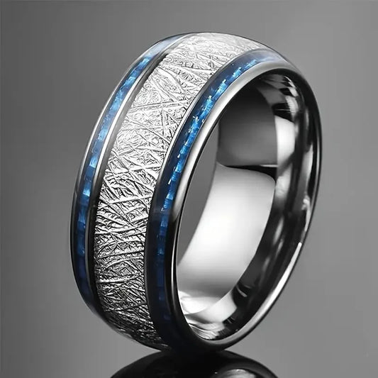 8mm Herren Edelstahl Ring Blau Carbon Faser Meteorit Hochzeit Geschenk