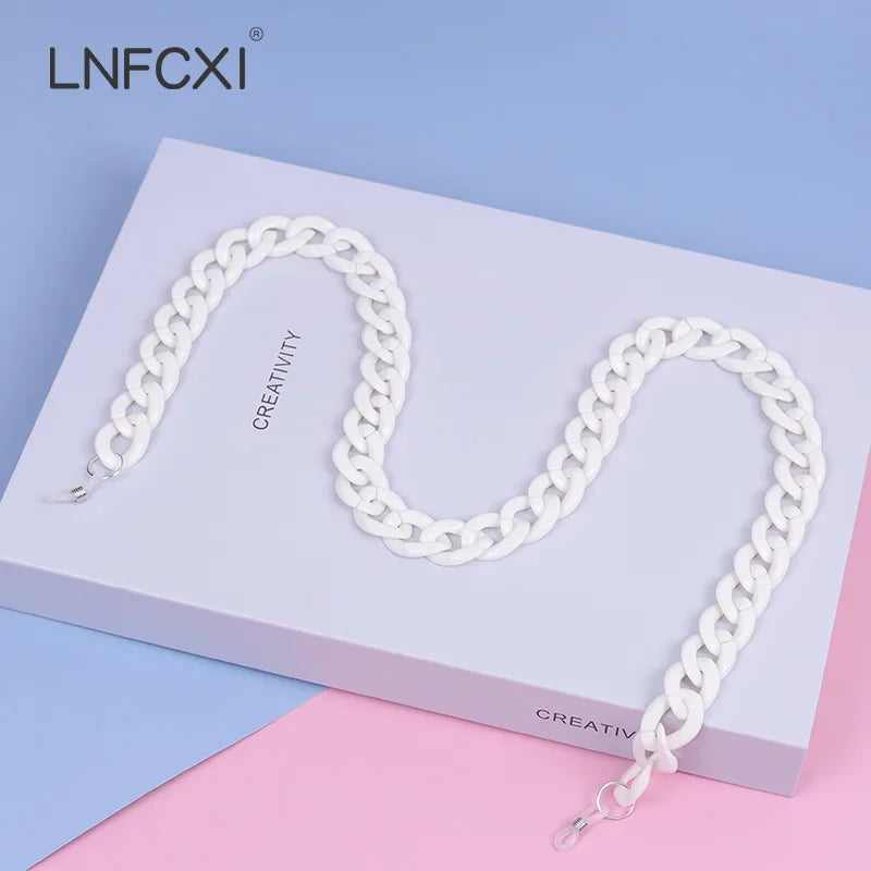 Retro Acryl Brillenkette mit blauem Band für Sonnen und Lesebrillen