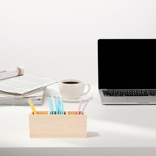 Praktischer 3 Gitter Bleistifthalter aus Holz für Schreibtisch