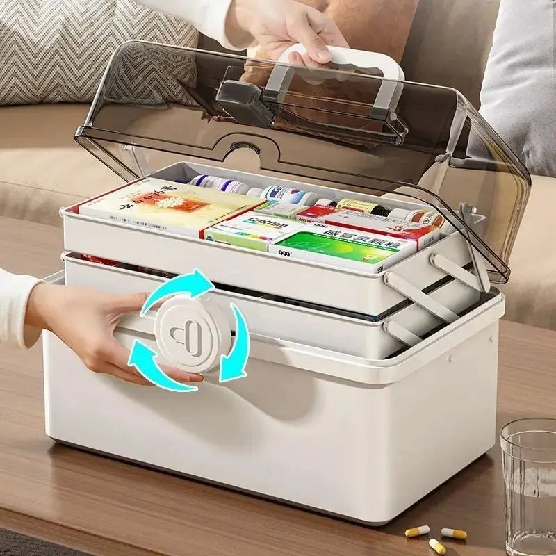 Große Medizin Aufbewahrungsbox Mehrschichtig für Zuhause Weiss