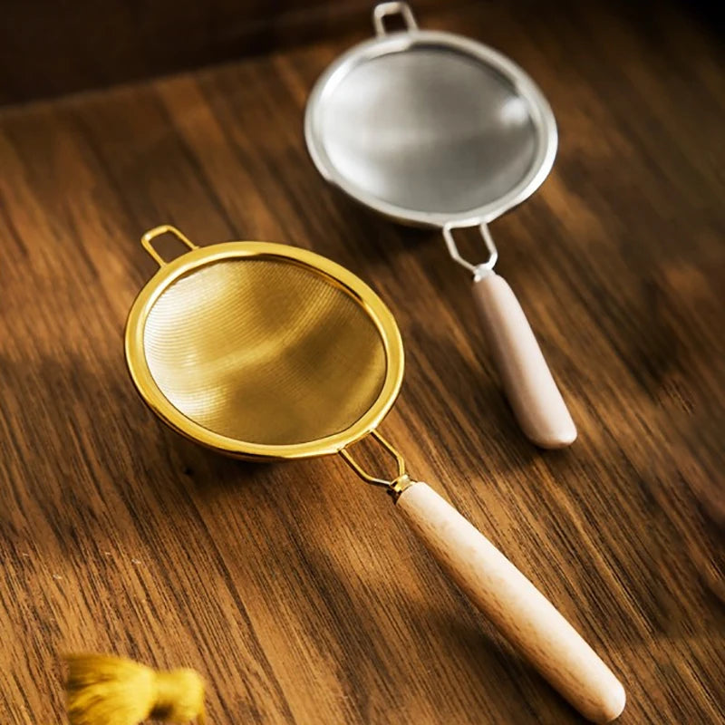 Edelstahl Teesieb mit langem Holzgriff Wiederverwendbarer Tee Filter