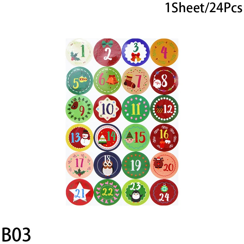Weihnachts-Adventskalender Aufkleber 1/3/5 Blatt für Geschenkverpackung