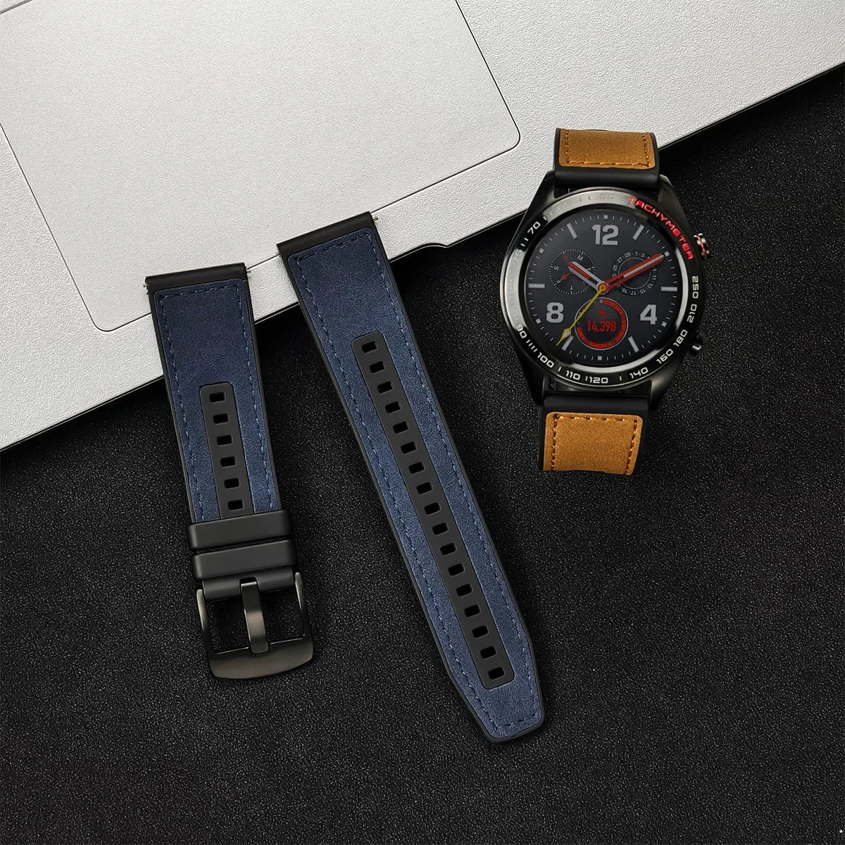 22 mm Leder-Silikonarmband kompatibel für Huawei und Samsung Galaxy Watch-Yabubest - Home & More