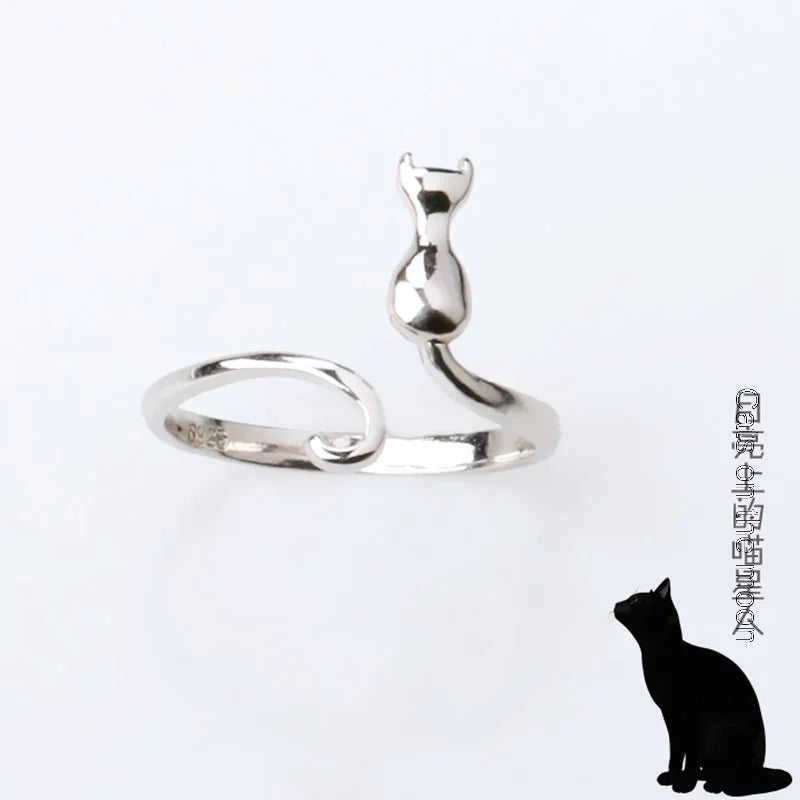 Offener Ring 925 Silber Katze Mond Mutter Zeigefinger Geschenk