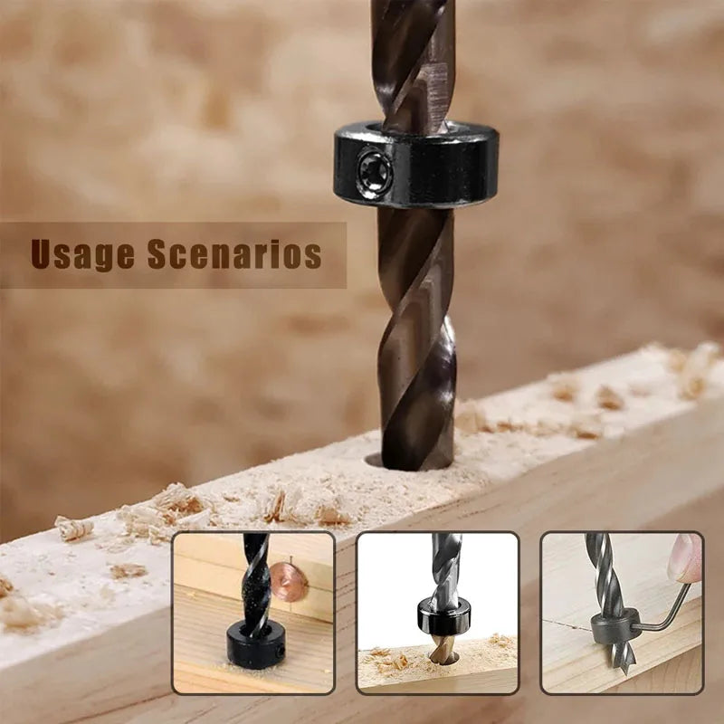 Präzises Bohrer Stopper Kragen Set aus Stahl – Tiefenbegrenzung 3-16mm für Holz