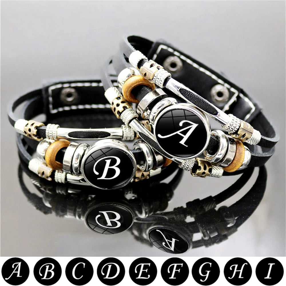 26 Buchstaben Charms A-Z für Armbänder Schwarz Geflochten Unisex