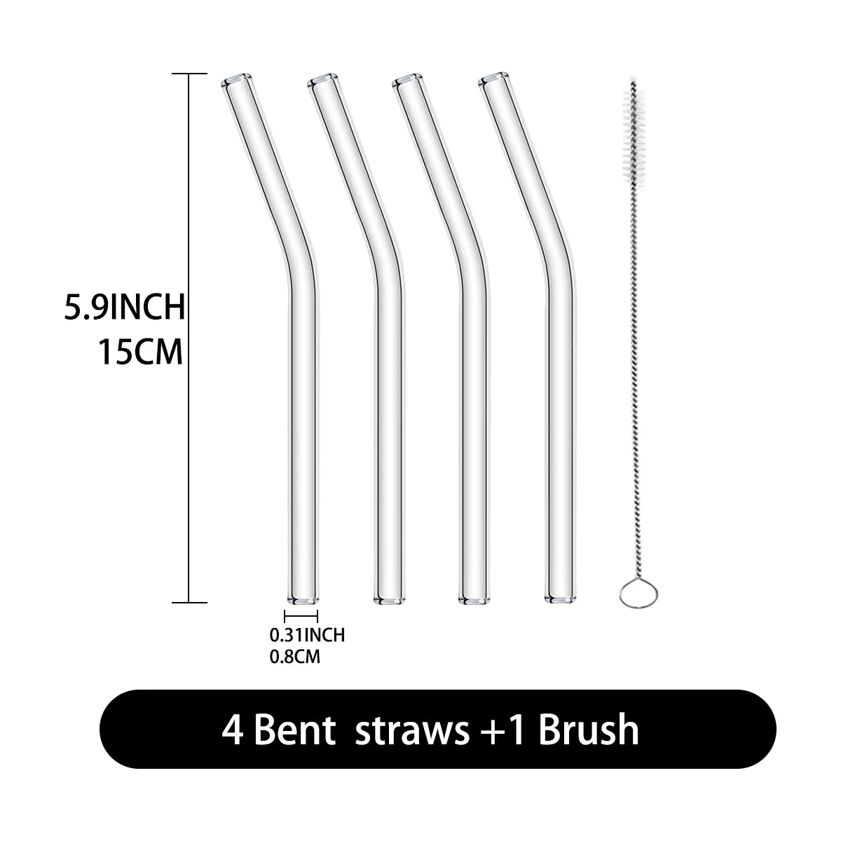 15 cm kurze wiederverwendbare Glasstrohhalme mit Reinigungsbürste