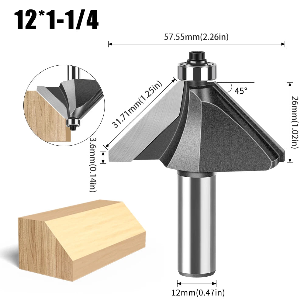 6mm und 12mm Schaft Router Bit mit 45 Grad Abschrägung für Holzfräsen
