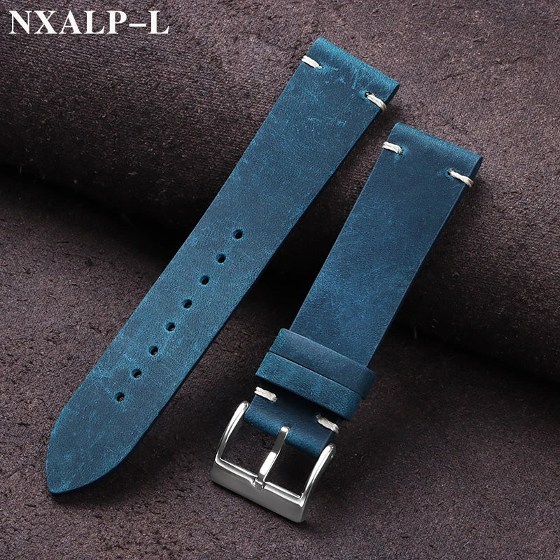 Vintage Kalbsleder Uhrenarmband 18-24mm mit Schnellverschluss Edelstahl