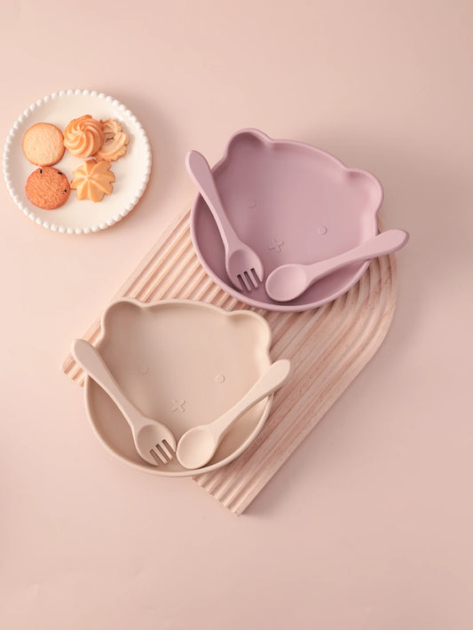 3-teiliges Babygeschirr Set mit Saugnäpfen Löffel und Gabel BPA-frei