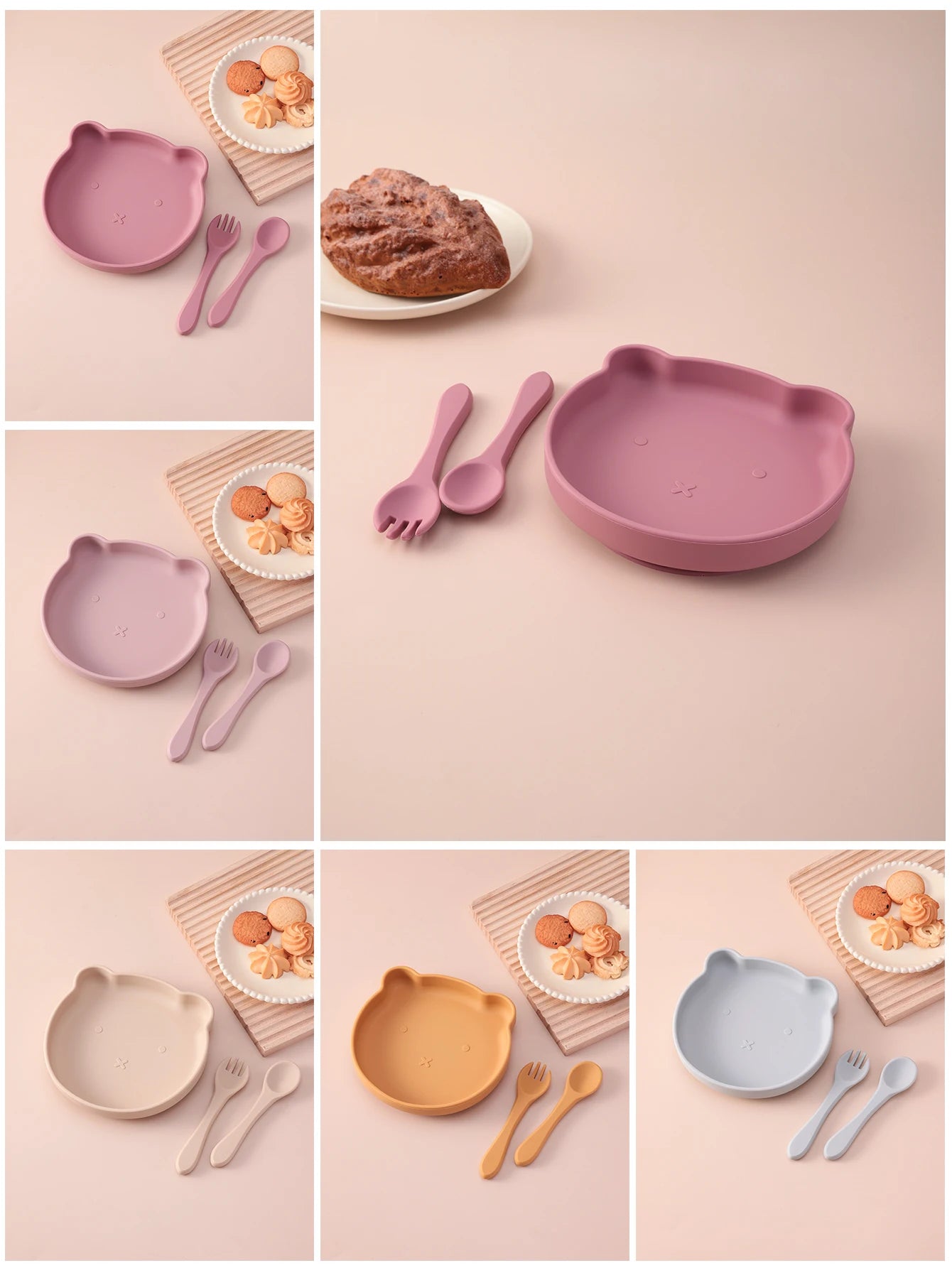 3-teiliges Babygeschirr Set mit Saugnäpfen Löffel und Gabel BPA-frei