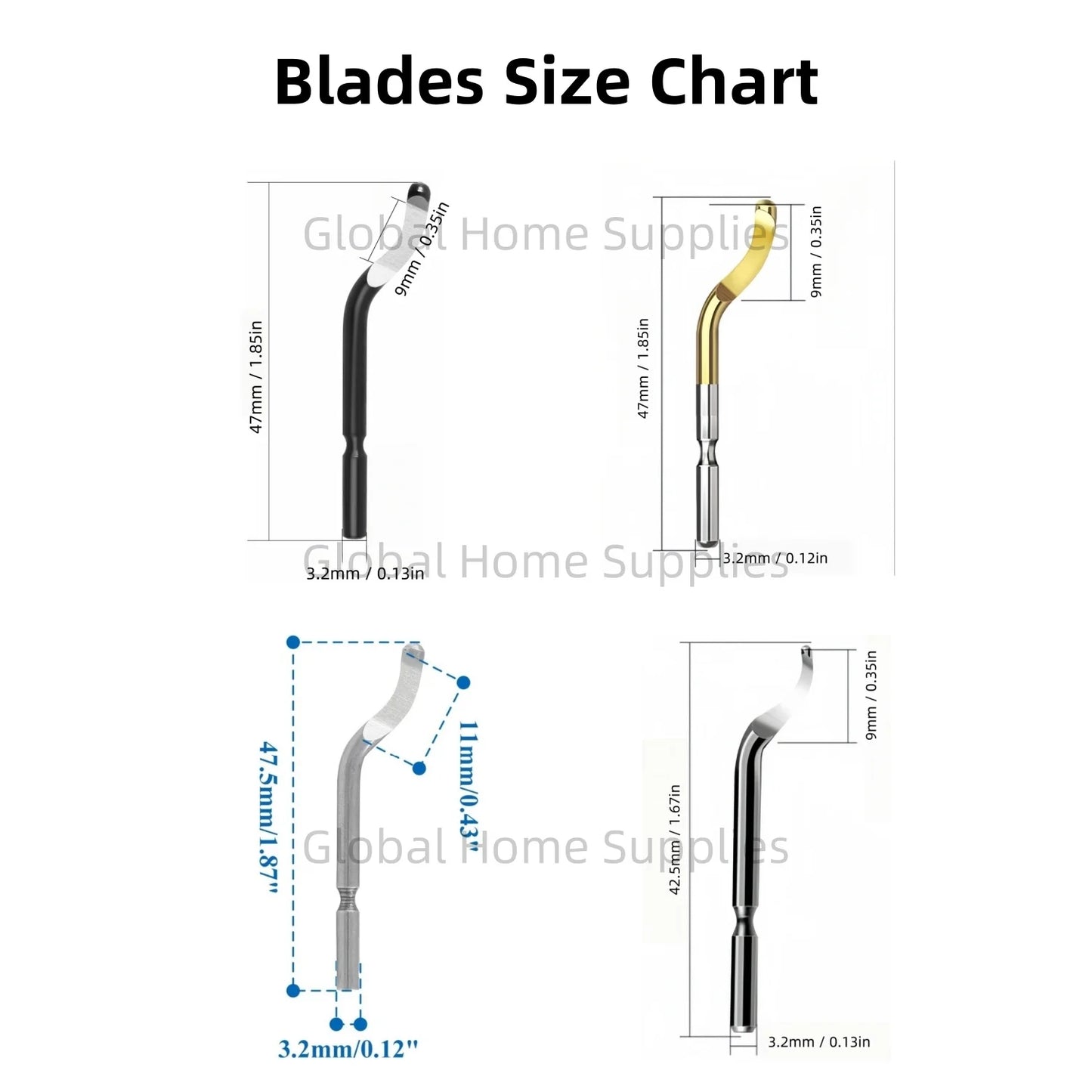 Entgratungswerkzeug mit 1 Griff und 4 Klingen aus Schnellarbeitsstahl
