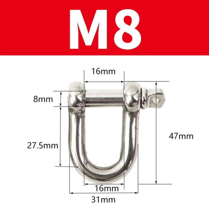 Gerader D-Schäkel aus Edelstahl 304 kurz für Boots-Rigging M4 bis M16