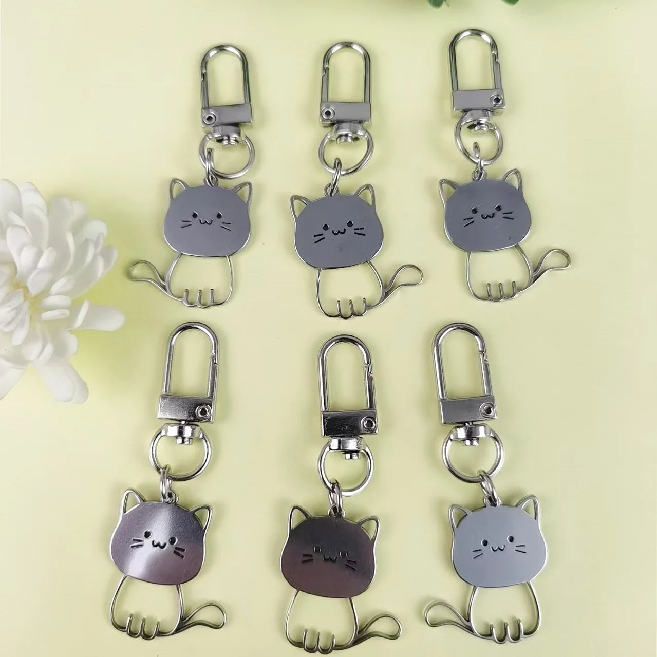 Edelstahl Schlüsselanhänger für Paare Katze Fisch Motiv Valentinstag