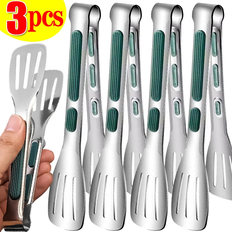 Rutschfeste Edelstahl-Lebensmittelzange 3er-Set für Grill, Küche - Buffet