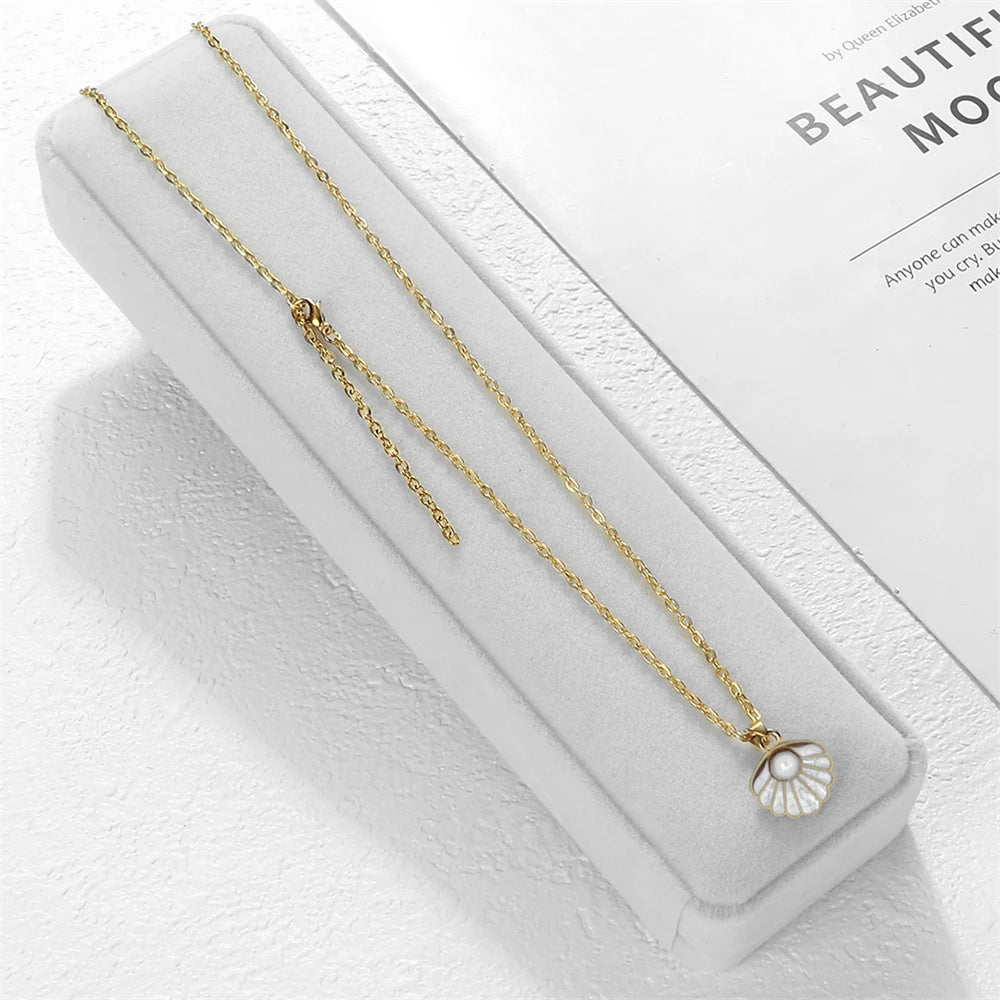 Boho Muschel Perlenanhänger Halskette mit verstellbarer O Kette