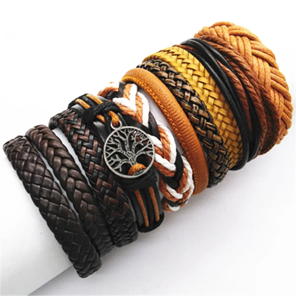 10 Stück Schwarze Lederarmbänder Handgewebt Verstellbar Unisex Schmuck