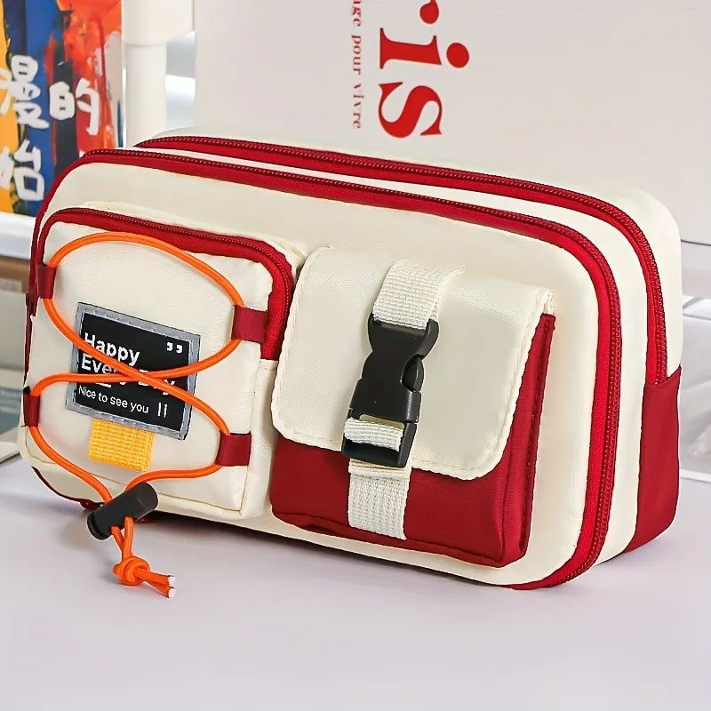 Großes Federmäppchen aus Oxford-Stoff mit vielen Fächern für Stifte und Reiseutensilien