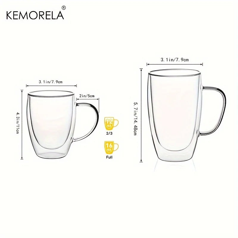 Doppelwandige 350ml Glas Kaffeebecher mit Griff 2/4/6er Set-Yabubest - Home & More