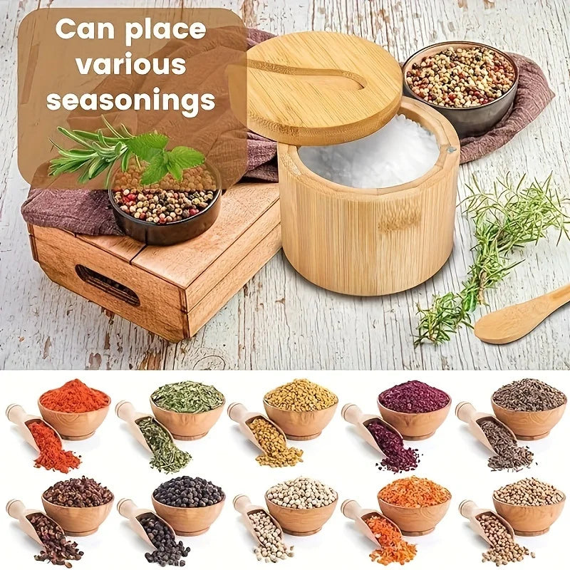 Salz und Pfefferstreuer Set aus Bambus mit drehbarem Löffelverschluss