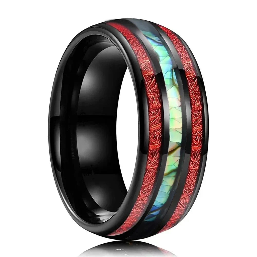 Elegante Herren Edelstahlring 8mm mit Bernstein Inlay