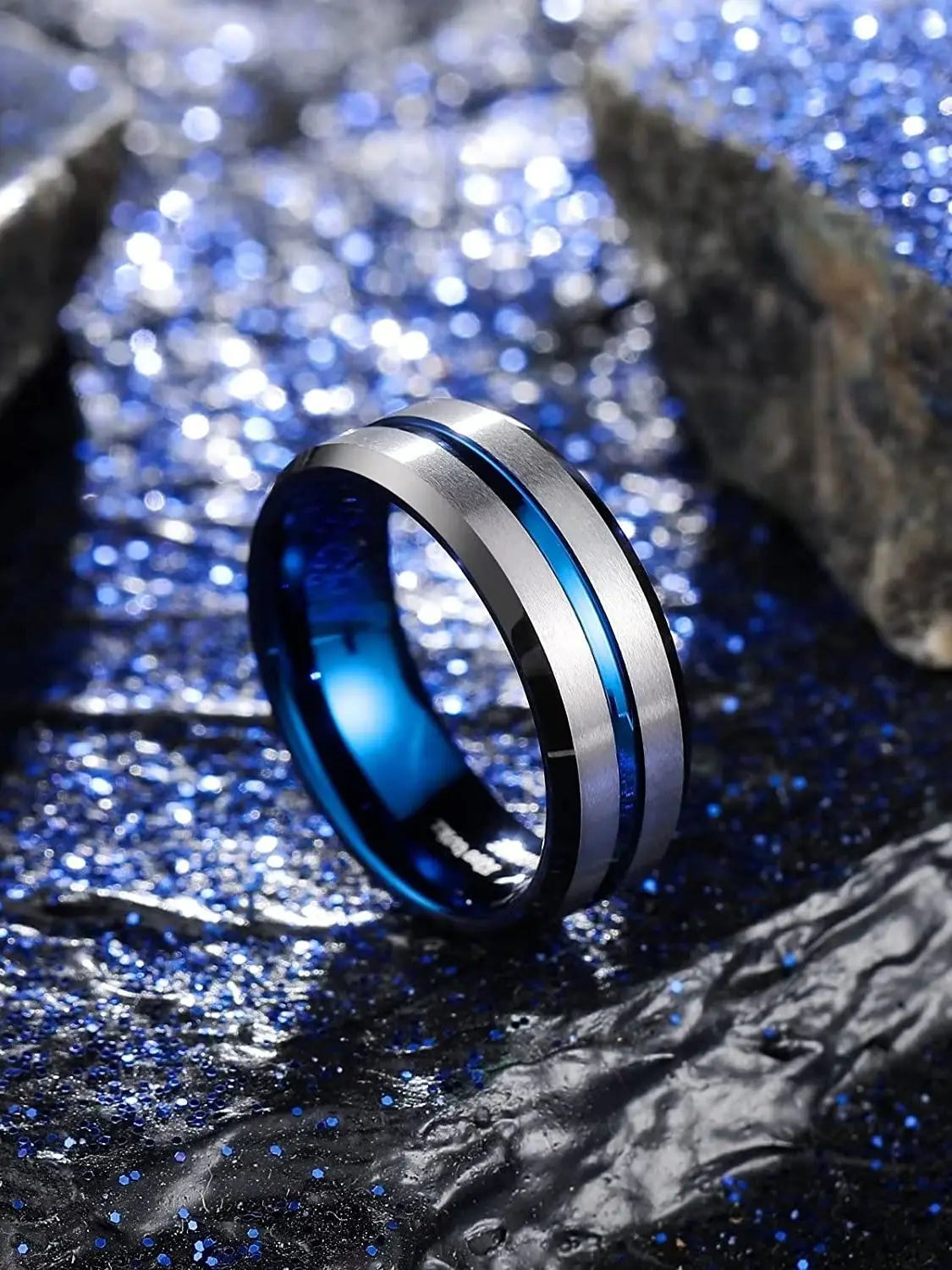 Fashio Männer Ringe Schwarz Titan Edelstahl Ringe Für Männer Frauen Ziegel Muster Finish Abgeschrägte Kante Hochzeit Ring Partei Schmuck