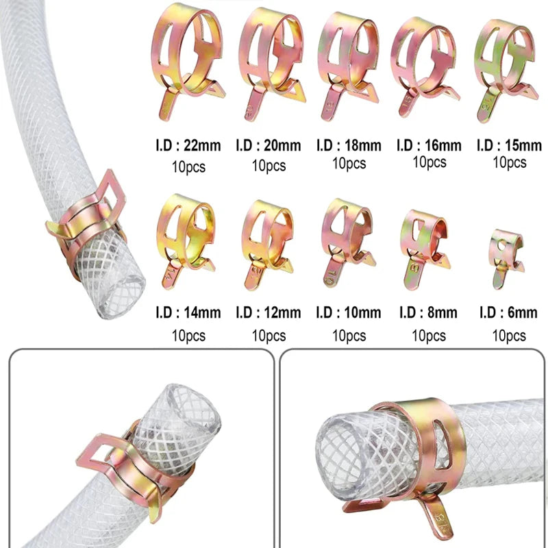 10er Set Kraftstoff Frühling Clips 4-22mm Metall Schlauchklemmen