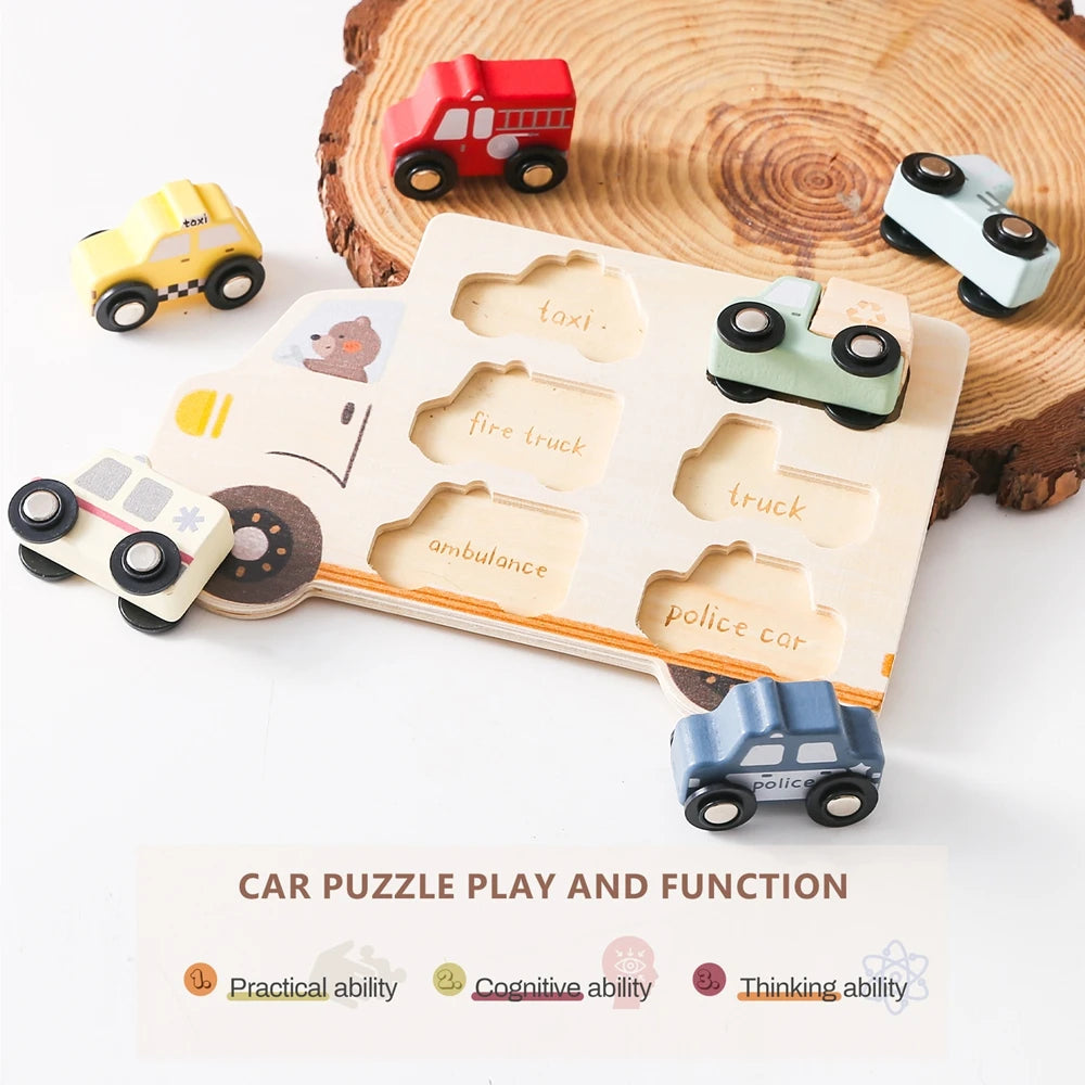 Holz 3D Puzzle Auto für Babys und Kleinkinder, Montessori Spiel