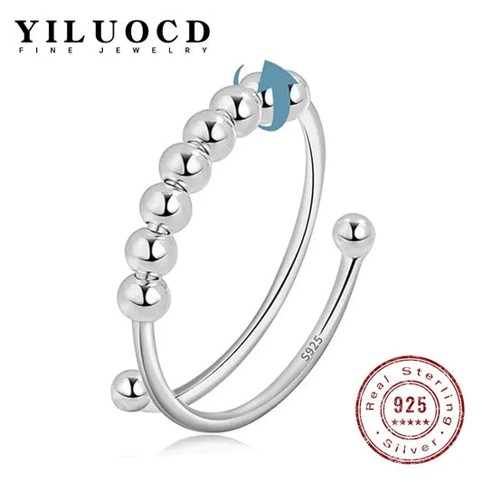 925 Sterling Silber Fidget-Spinner-Ring mit drehbaren Perlen für Stressabbau