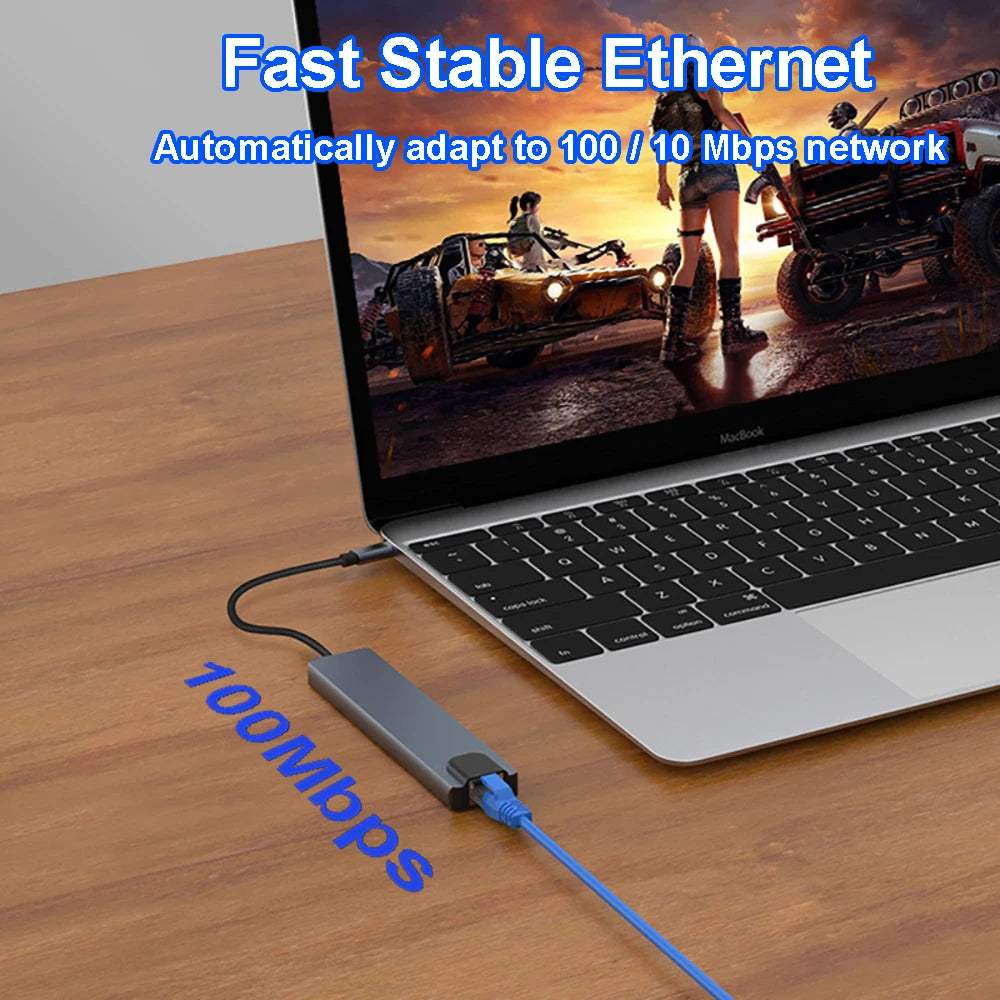 8-in-1 USB C Hub mit 4K HDMI Netzwerk SD TF Kartenleser für Laptop