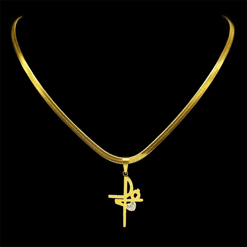Klassische Kreuz Anhänger Halskette Edelstahl mit Strass Unisex Schmuck