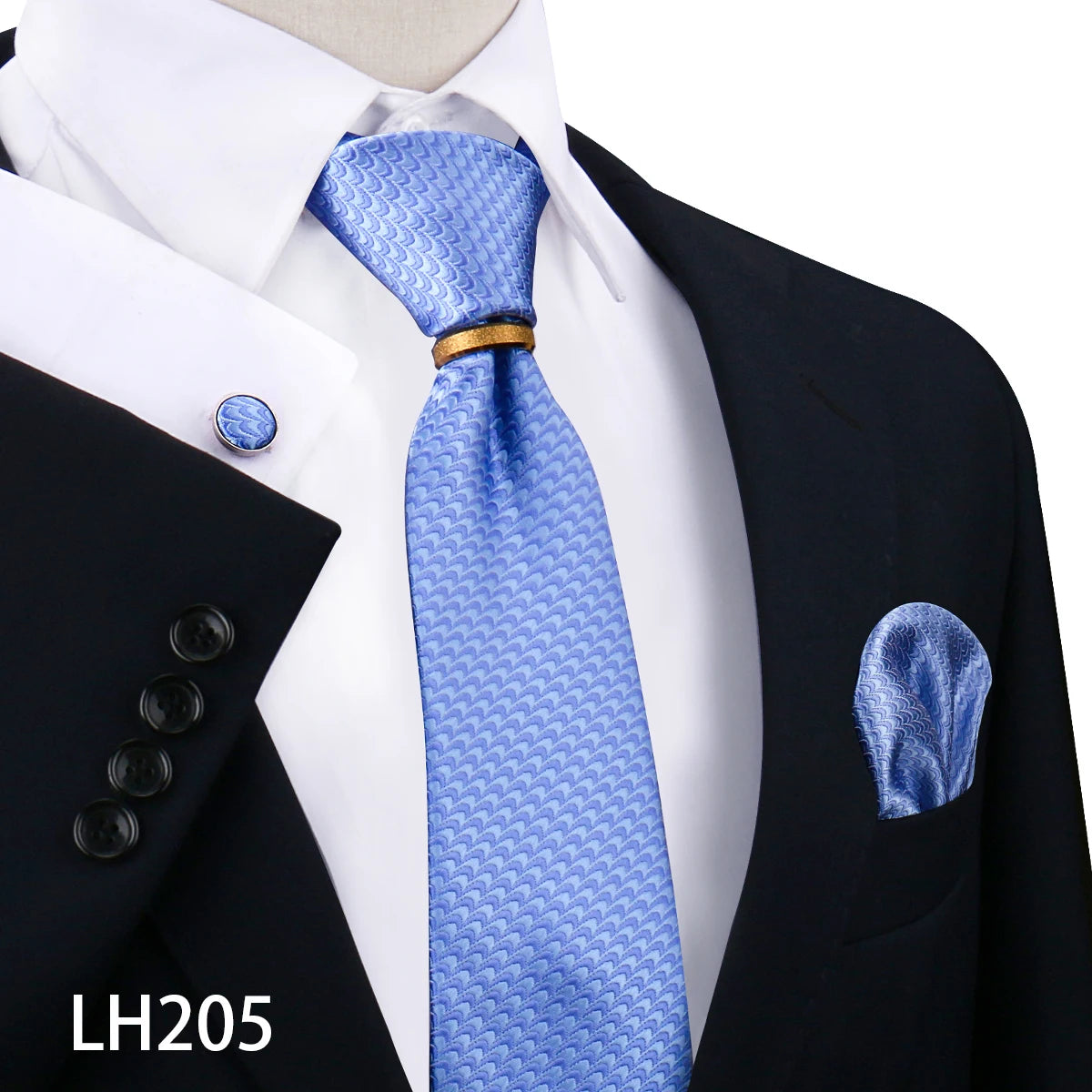 Herren Krawattenset Gold Ring, Manschettenknöpfe, Einstecktuch Festlich