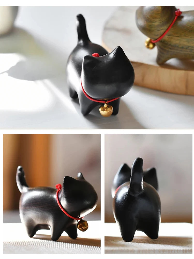 Handgeschnitzte Tierfiguren aus Naturholz – Katze & Hund Miniatur Deko