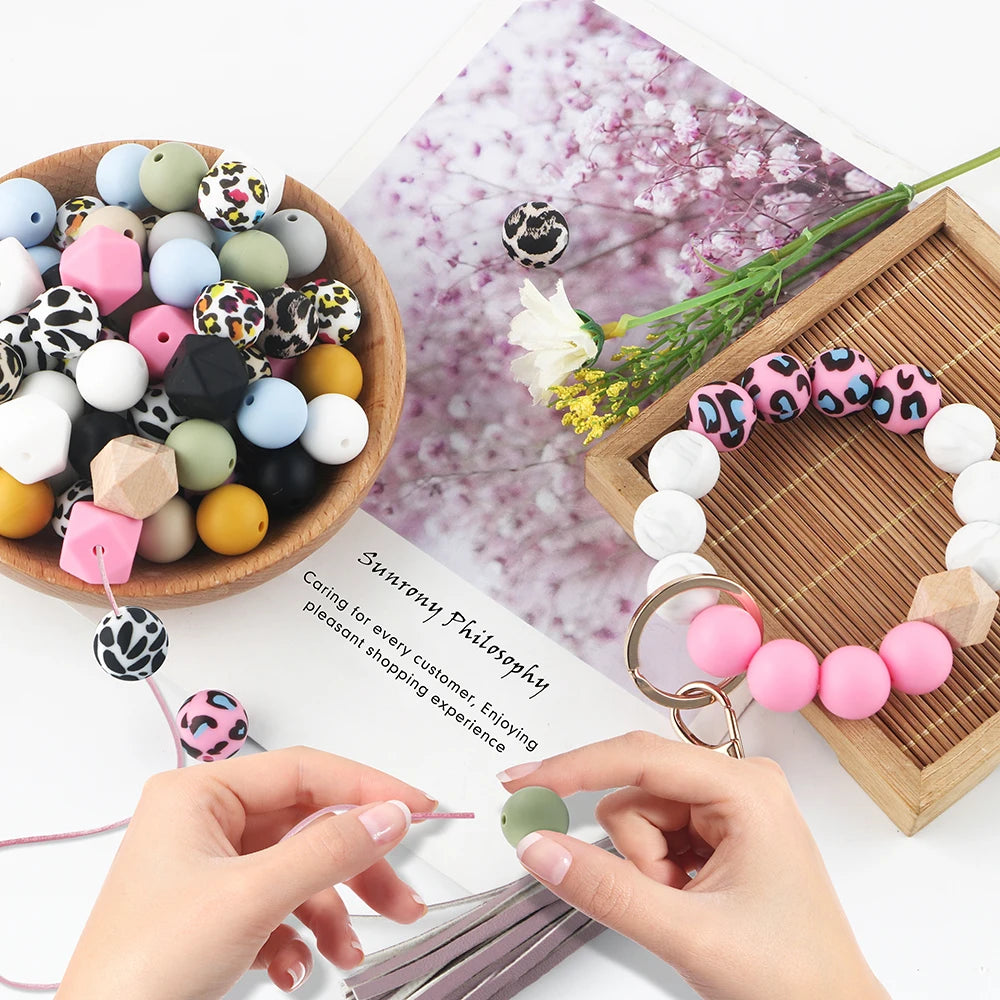 50x Runde Silikonperlen 9 12 15mm für DIY Schmuck & Babyartikel