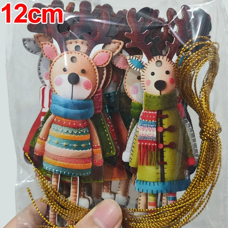 16x Weihnachts Elch Holz Ornament Set – Rustikale Deko für Ihr Zuhause
