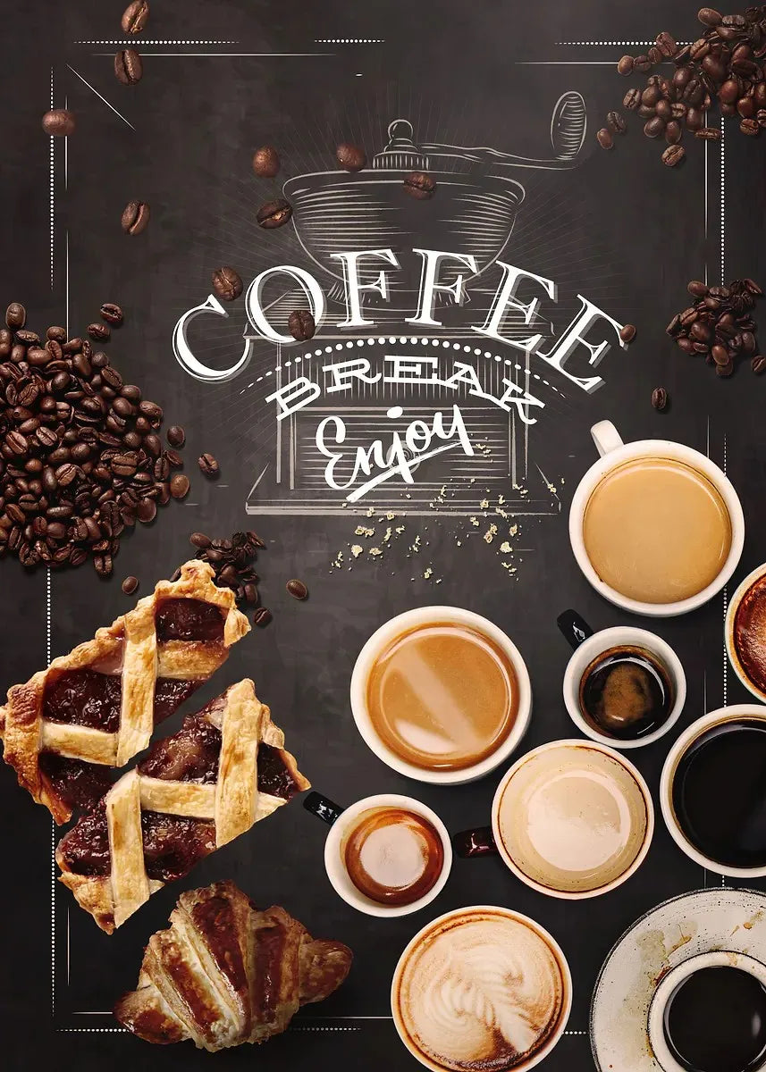 Kaffeetasse Poster Nordic Drucke Kaffee Bäckerei Kuchen Pizza Tafeln Leinwand Malerei Bilder für Cafe Shop Home Küche Dekor