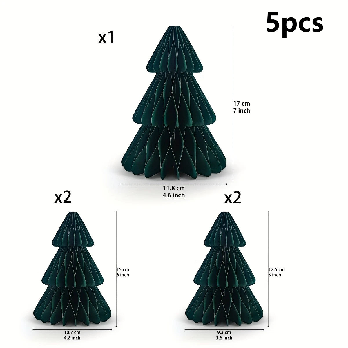 5er Set 3D Weihnachtsbaum-Wabenornamente als Tischdekoration