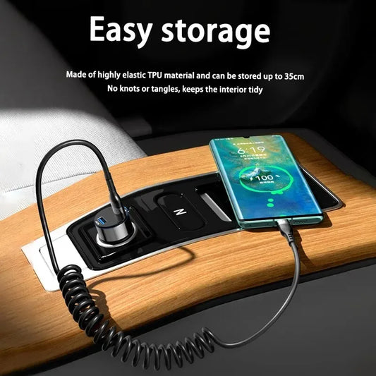 USB C Schnellladekabel Federkabel 66W 5A für Smartphone Tablet Auto Kfz