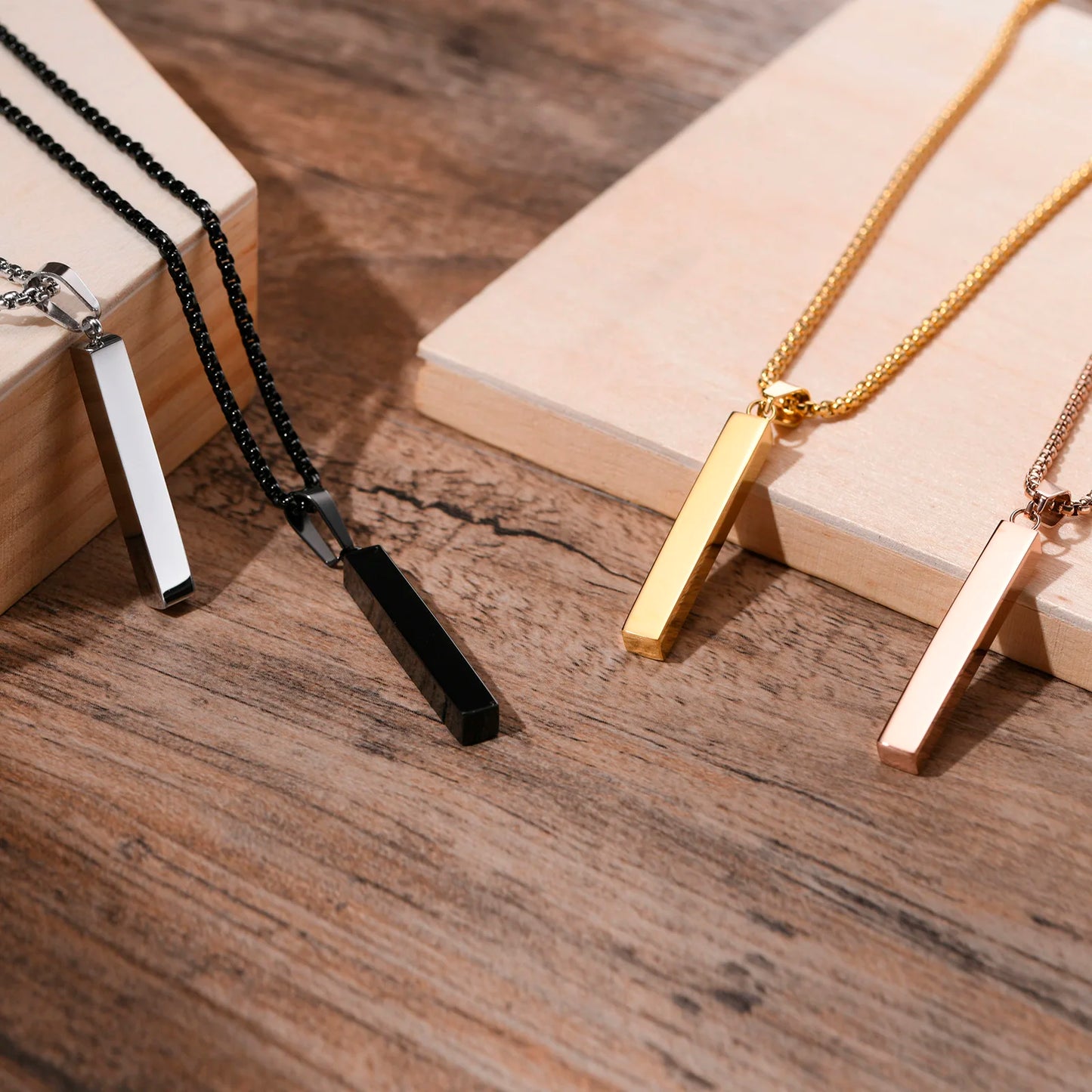 Personalisierte Edelstahl Vertikale Bar Halskette für Männer und Frauen