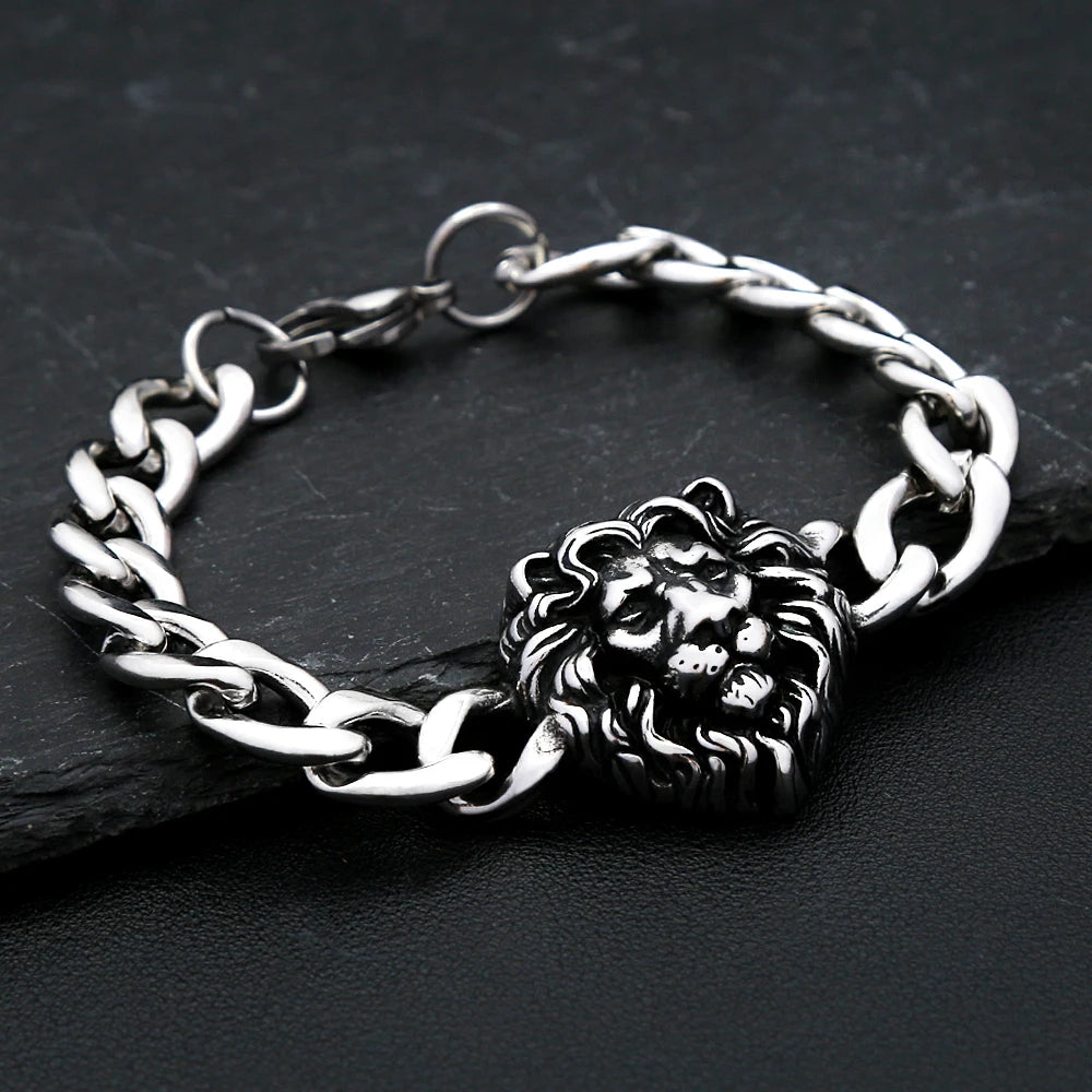 Robustes Edelstahl Herren Armband mit Löwen Leopard Design