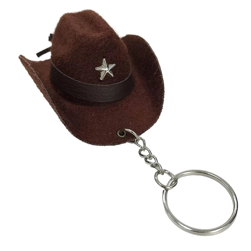 Langlebiger Cowboyhut-Schlüsselanhänger aus Lederlegierung in Schwarz, Braun - Khaki
